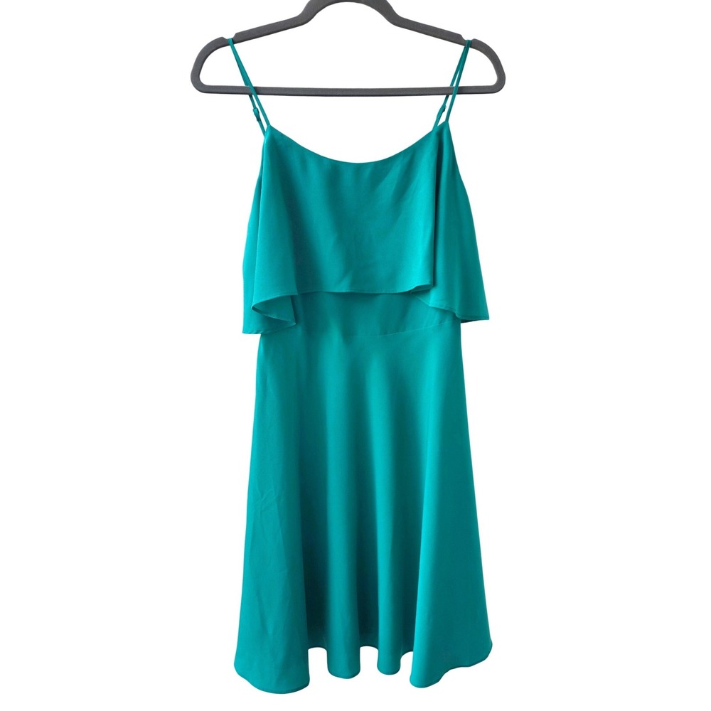 Ann Taylor A Line Midi Dress Wedding Guest Ruffle Overlay Sea Green 4P NWT